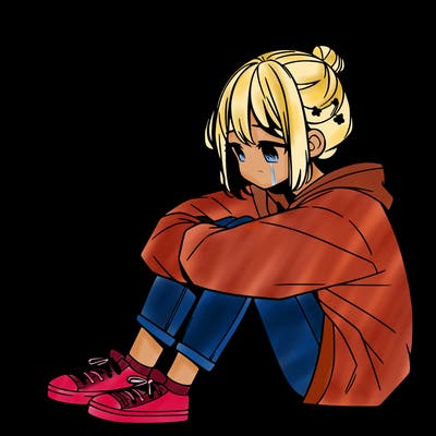 sad anime girl sitting alone