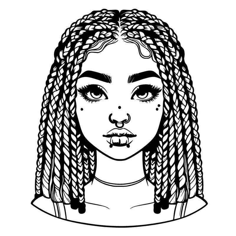 realistic girl with braids and nose piercings