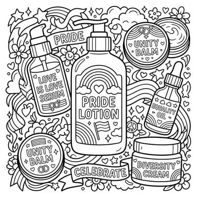 Embrace the spirit of Pride Month with this enchanting coloring page featuring body skincare products infused with themes of love, diversity, and unity. Unleash your creativity and add a splash of color to rainbows, flags, and uplifting messages on bottles and jars.