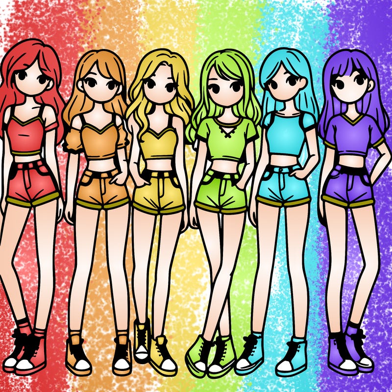 a group of girls wearing crop tops and shorts