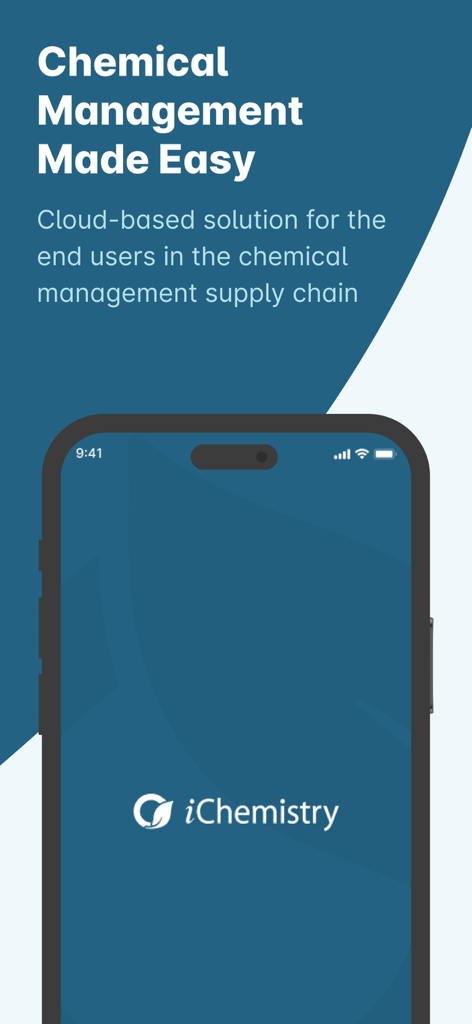 iChemistry - iChemistry app splash screen showing Chemical Management Made Easy cloud based solution text and logo