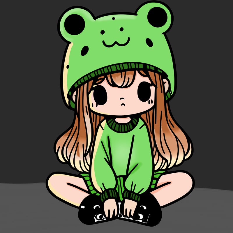 a girl wearing a frog hat and some frog socks