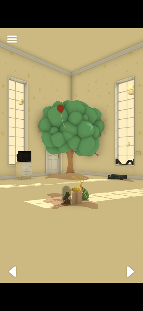 Whimsical puzzle room in the Little Prince escape game featuring a large bubble tree and the main character
