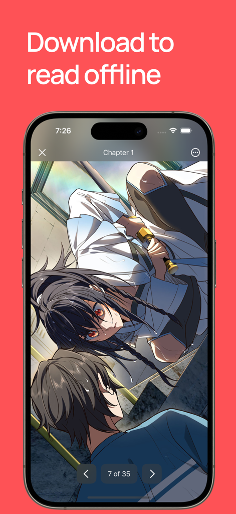 Kuro Manga Reader - Kuro Manga Reader app showing offline reading feature on iPhone