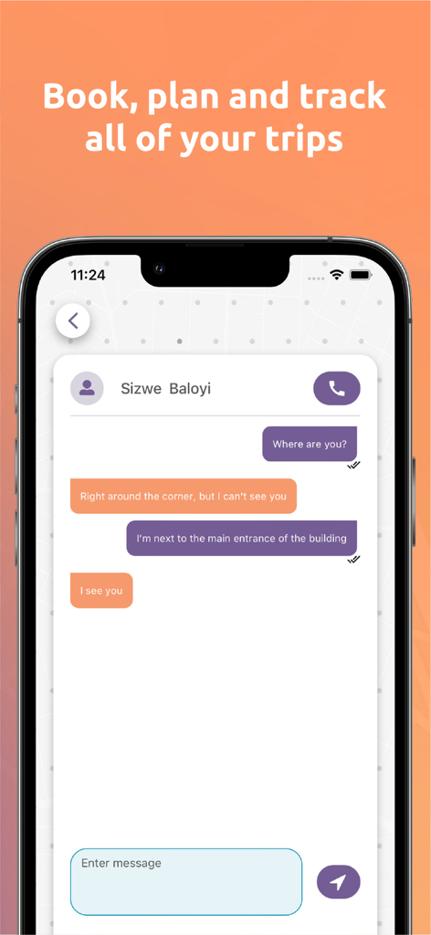 Etapath - Etapath mobile app chat screen showing a conversation between a corporate traveler and a driver