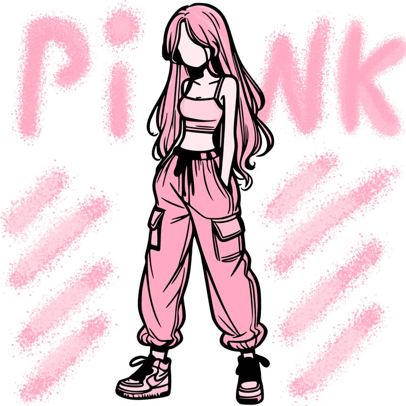 girl in baggy pants crop top and long hair