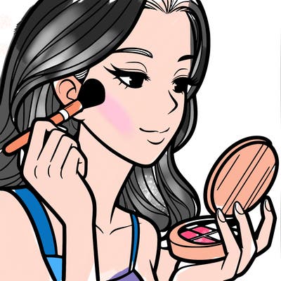 little girl putting on makeup