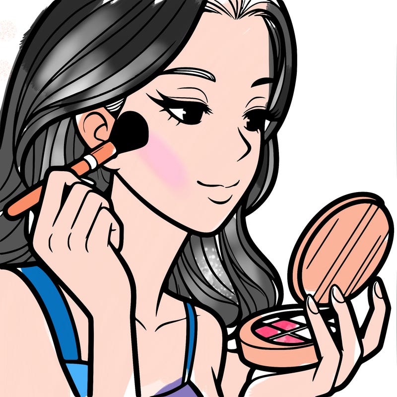 little girl putting on makeup