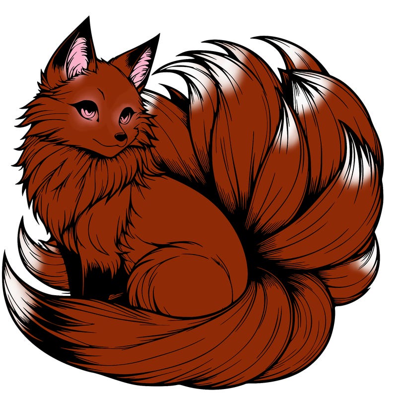 realistic detailed 9 tailed anime fox
