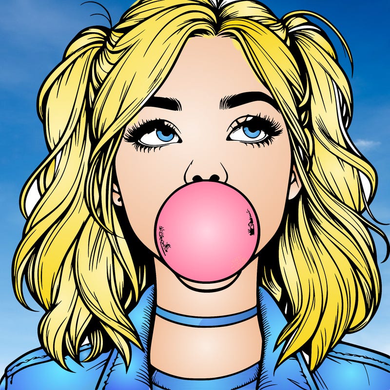 realististic girl blowing bubble -gum