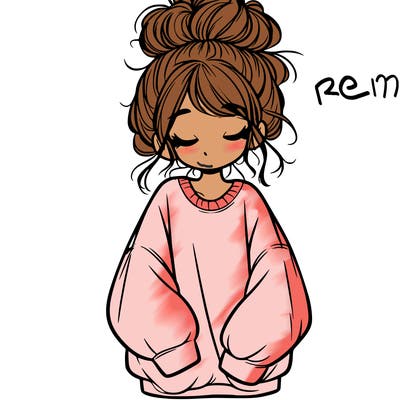 girl with baggy sweatshirt and messy bun