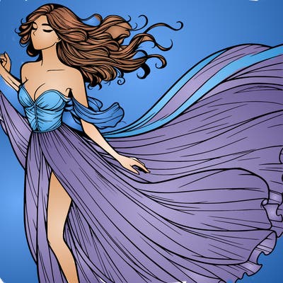 realistic woman in dress flowing the the wind