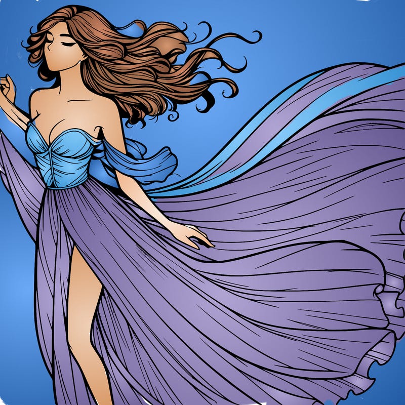 realistic woman in dress flowing the the wind