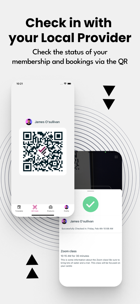 LegitFit - LegitFit app interface showing a QR code for gym check in and membership status