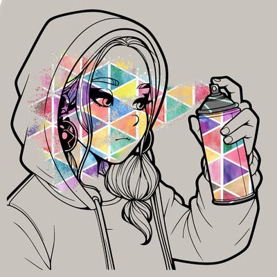 a realistic girl, spray painting