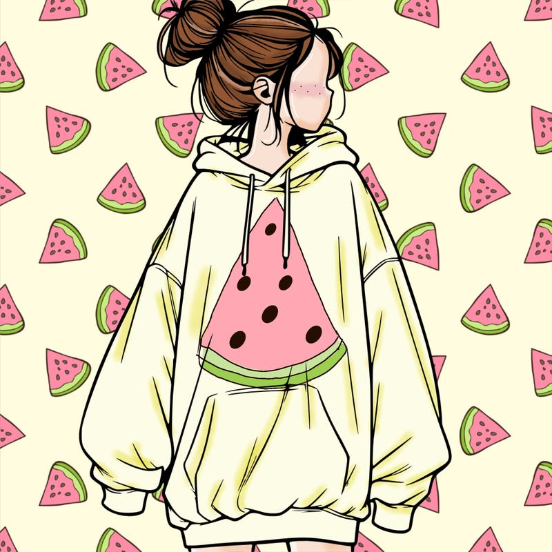 realistic girl with a oversized sweatshirt on and a bun