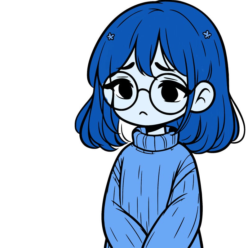 sad girl with glasses in a sweater