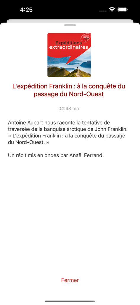 Autoroute INFO - Autoroute INFO app showing details for a podcast episode