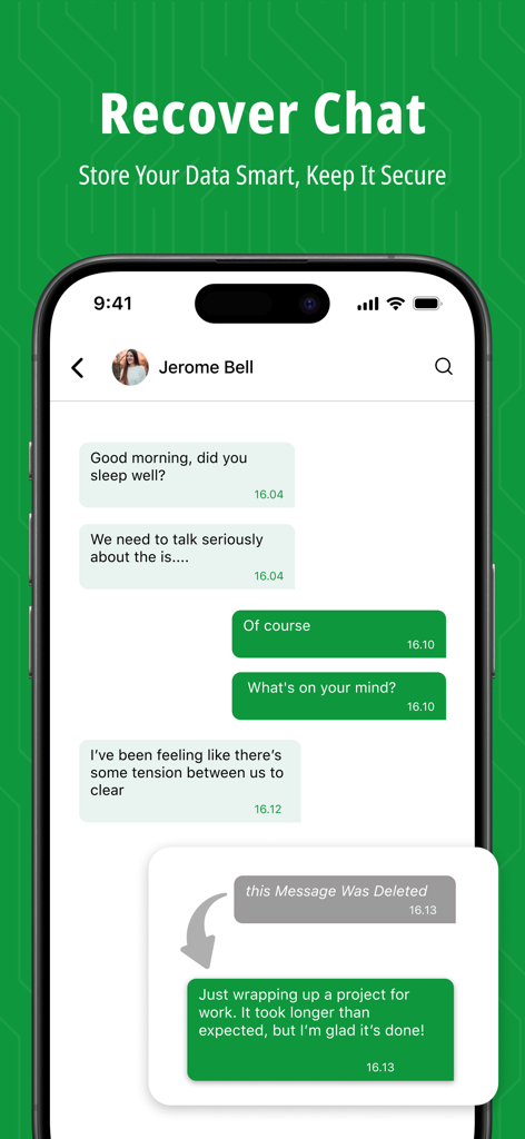 WA: Recover Deleted Messages - Mobile app interface displaying recovered deleted messages in a chat conversation