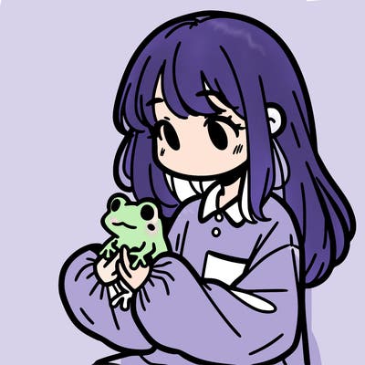 girl with long hair and a oversized shirt. and she is holding a frog