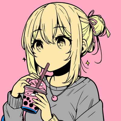manga character drinking boba