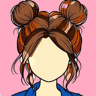 realistic girl with buns on the top of her hair