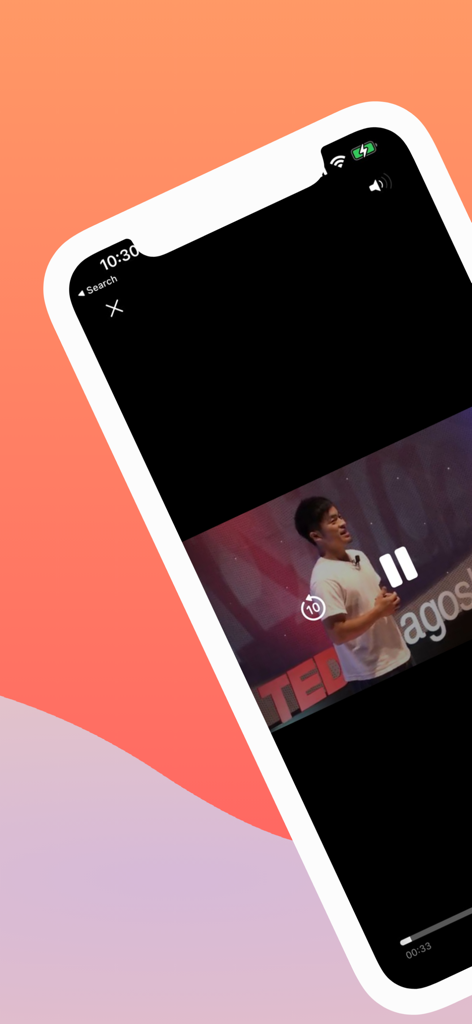 FyDub - YT Video Translator - Interface do player de vídeo do aplicativo FyDub mostrando uma apresentação dublada do YouTube com controles de reprodução