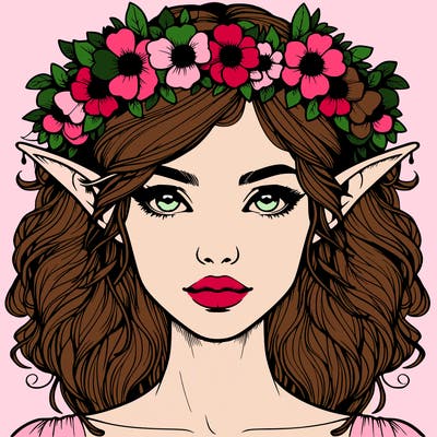 realistic female elf with flower crown