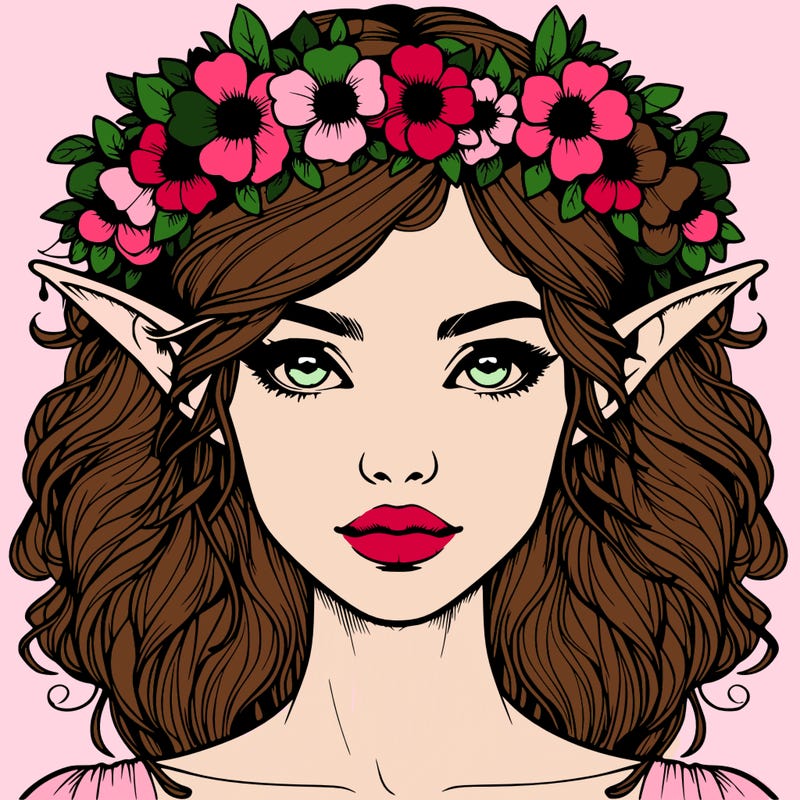 realistic female elf with flower crown