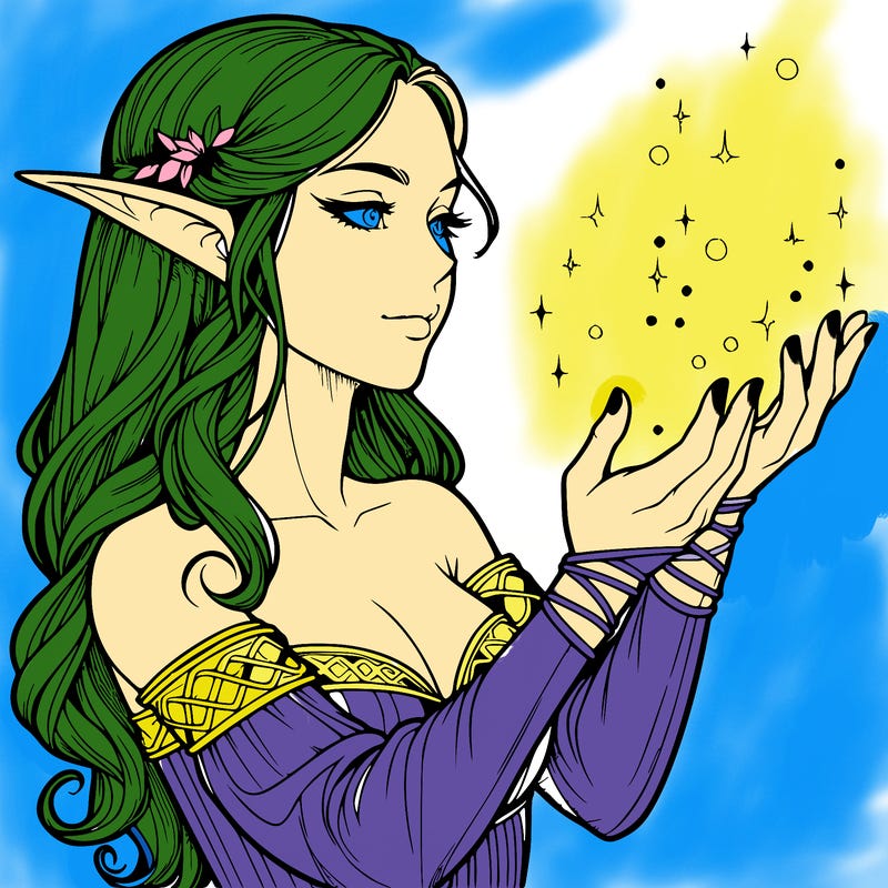 realistic elf girl doing magic