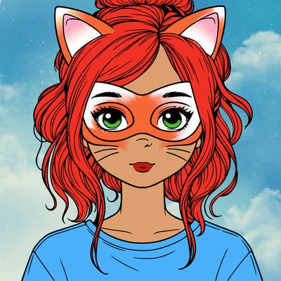 girl wearing cat mask realistic