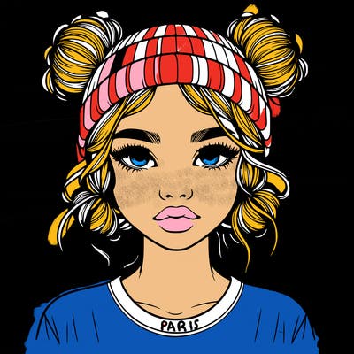 realistic girl with buns in her hair with a beanie on