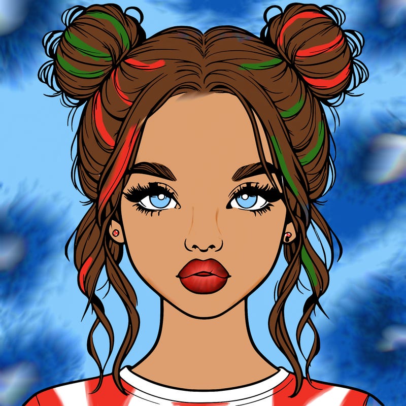 realistic girl with two buns in hair and lips