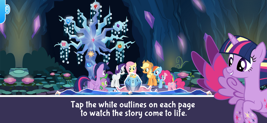 My Little Pony: Twilight - Twilight Sparkle y amigos en una cueva con un árbol cristalino interactivo