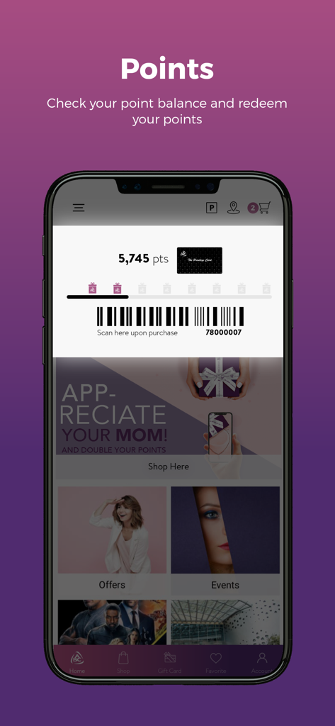 ABC Lebanon app screen showing loyalty points balance and a barcode for scanning and redemption