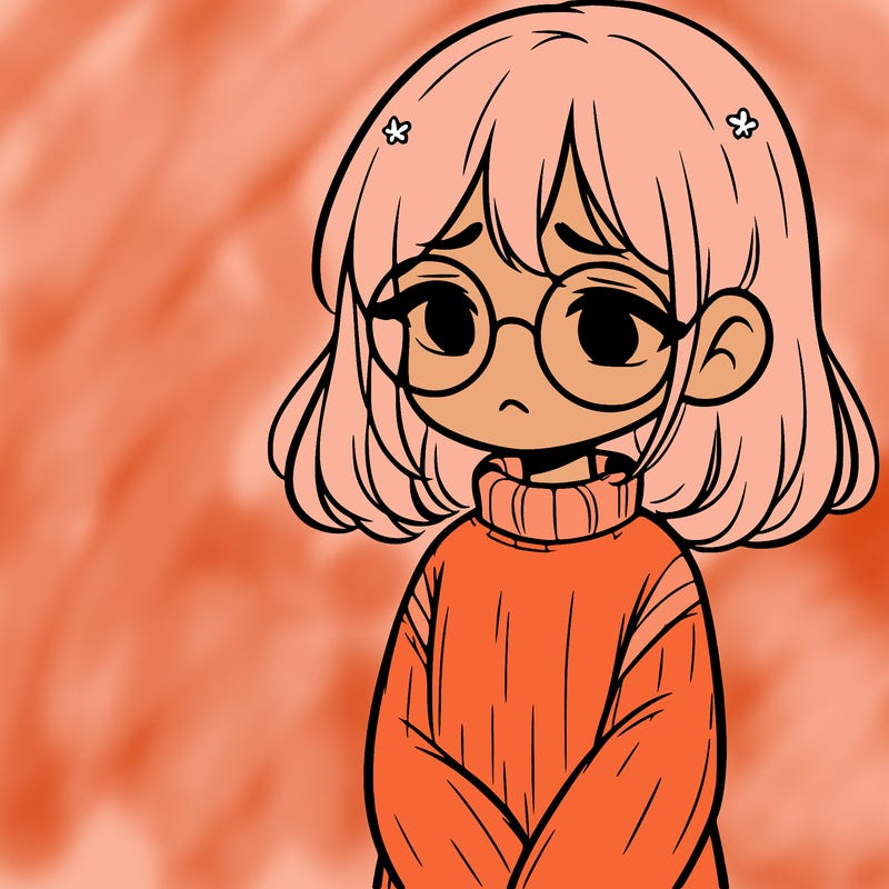 sad girl with glasses in a sweater