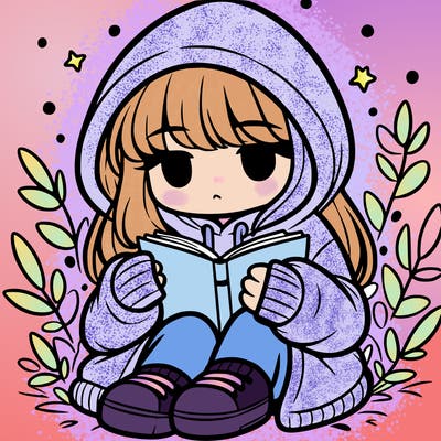 girl in oversized hoodie reading a book