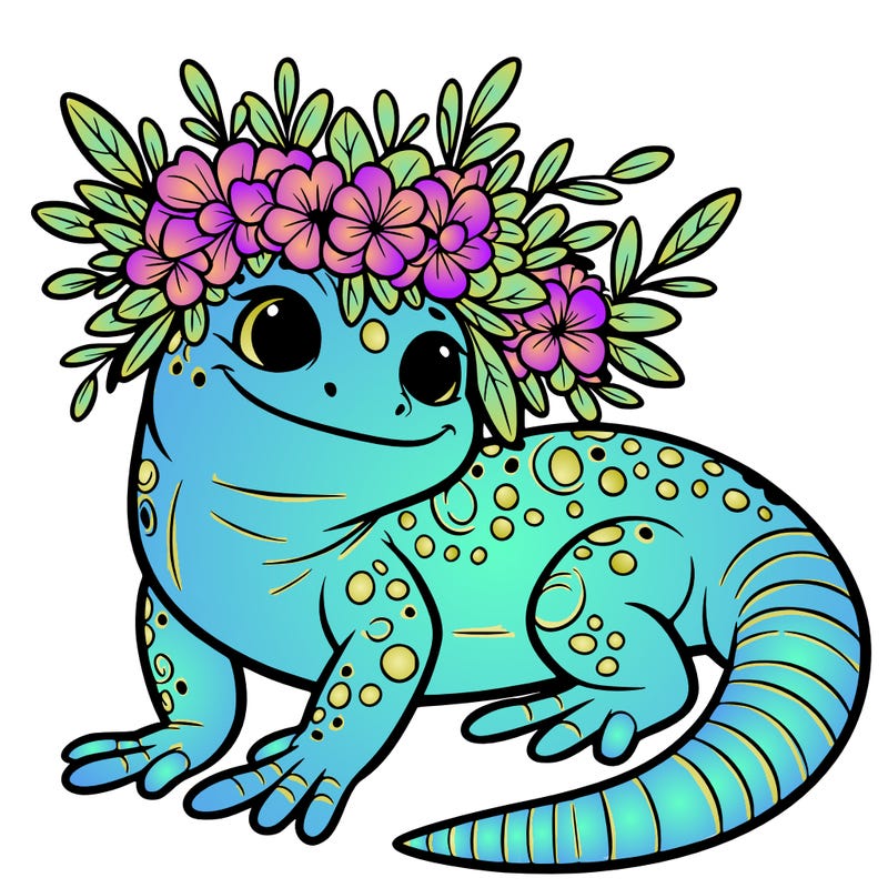lizard with flower crown
