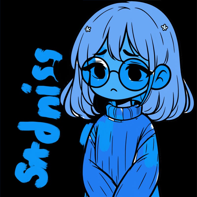 sad girl with glasses in a sweater