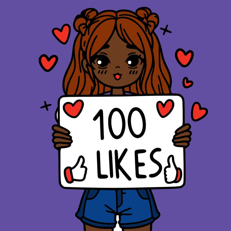 girl holding a sign saying 100 likes