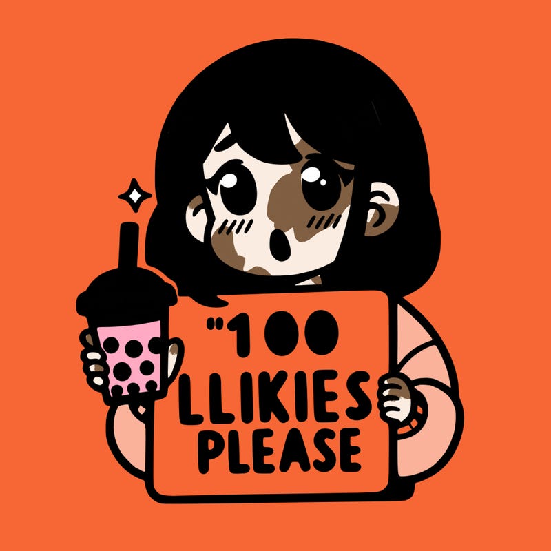 girl holding boba while saying 100 likes please