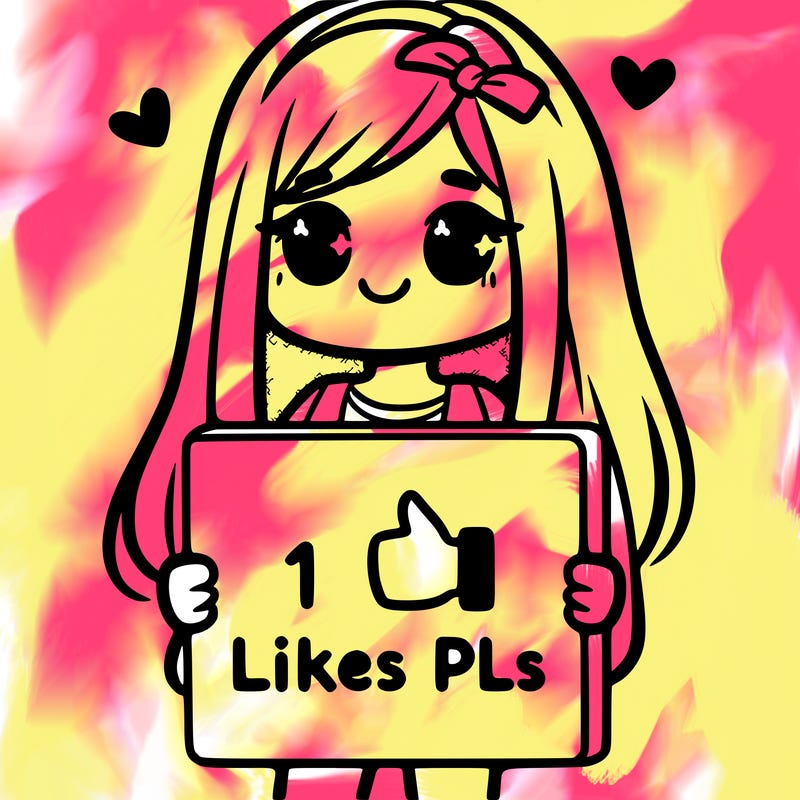 girl holding a sign saying 10 likes pls