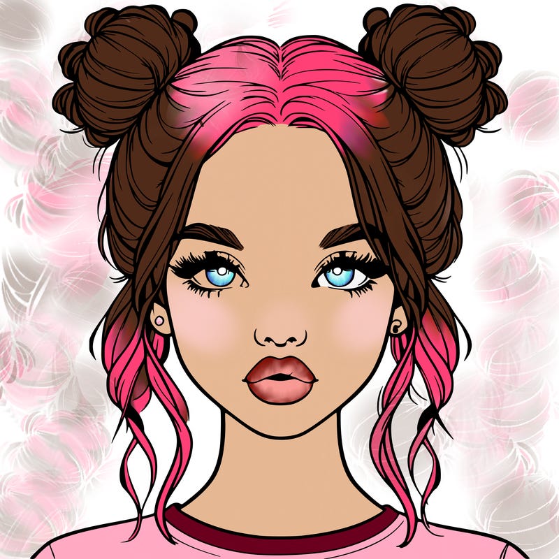 realistic girl with two buns in hair and lips