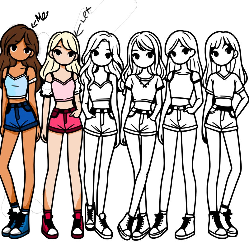 a group of girls wearing crop tops and shorts