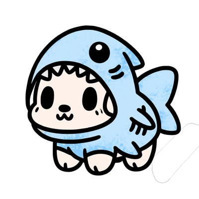 cute dog wearing a shark costume