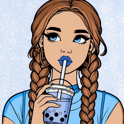 realistic girl with braided hair drinking boba