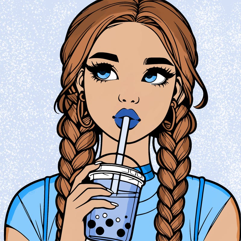 realistic girl with braided hair drinking boba