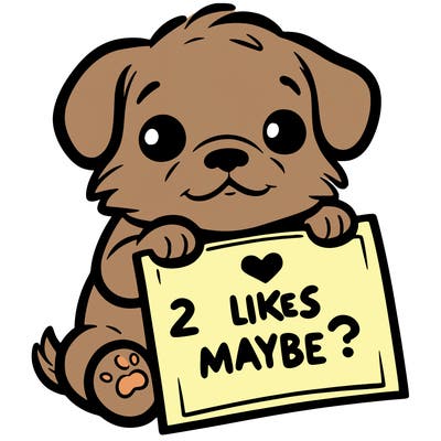 a puppy holding a sign that says 2 likes maybe?