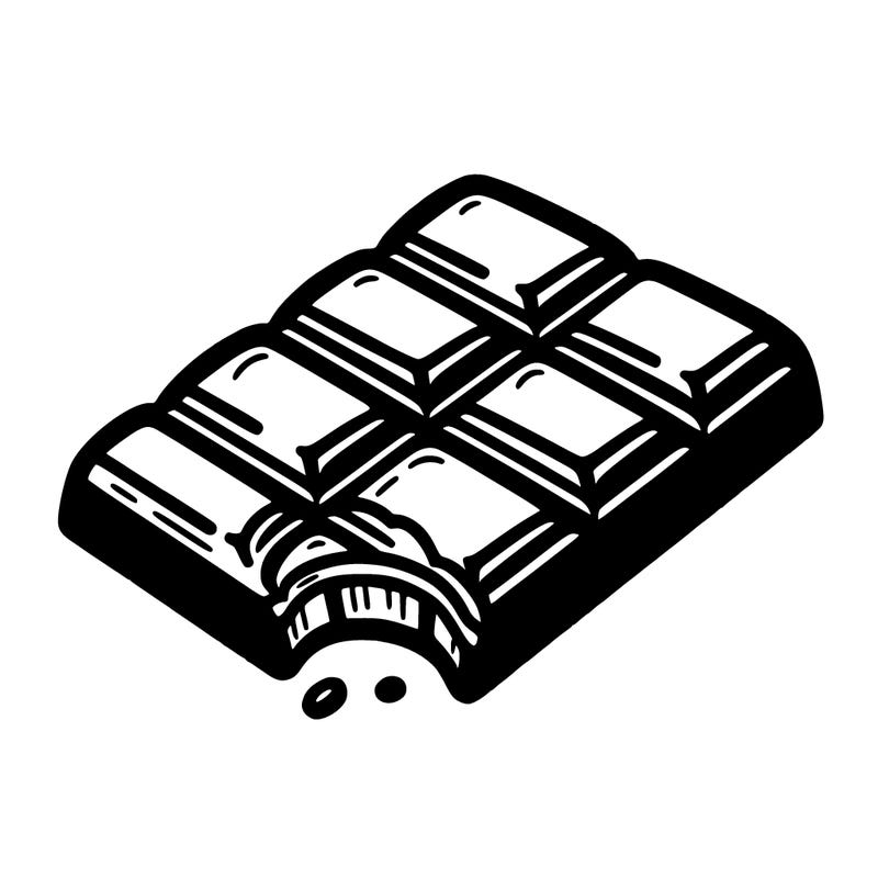 chocolate bar with bite taken out of it