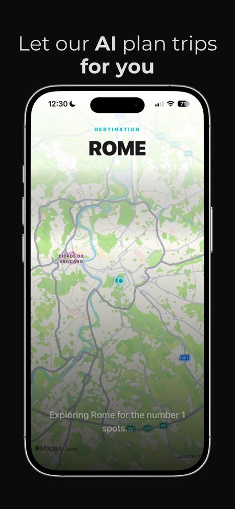 Tripfy app interface showing an AI generated travel map for Rome